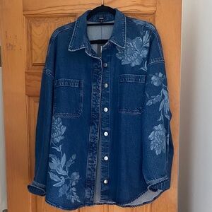 Express Floral Printed Denim Button Up Shacket (XL)